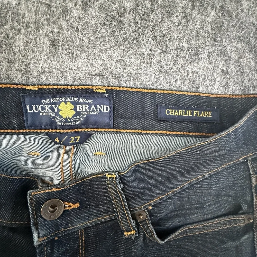 Lucky Brand Women's Size 4/27 Blue Dark Wash Charlie Flare Jeans USA Distressed - Picture 2 of 12